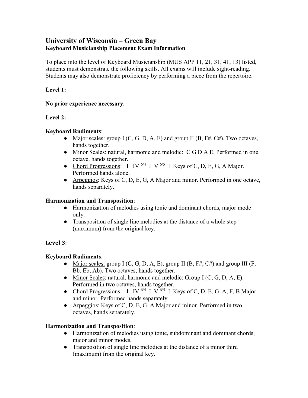 Keyboard Musicianship Placement Exams