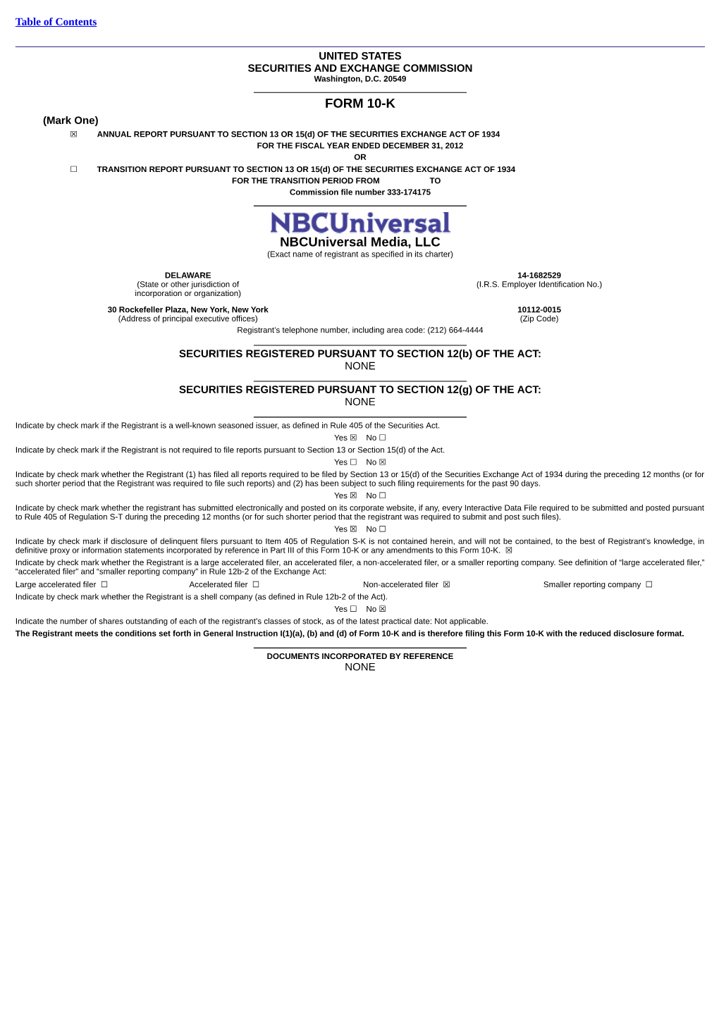 FORM 10-K Nbcuniversal Media