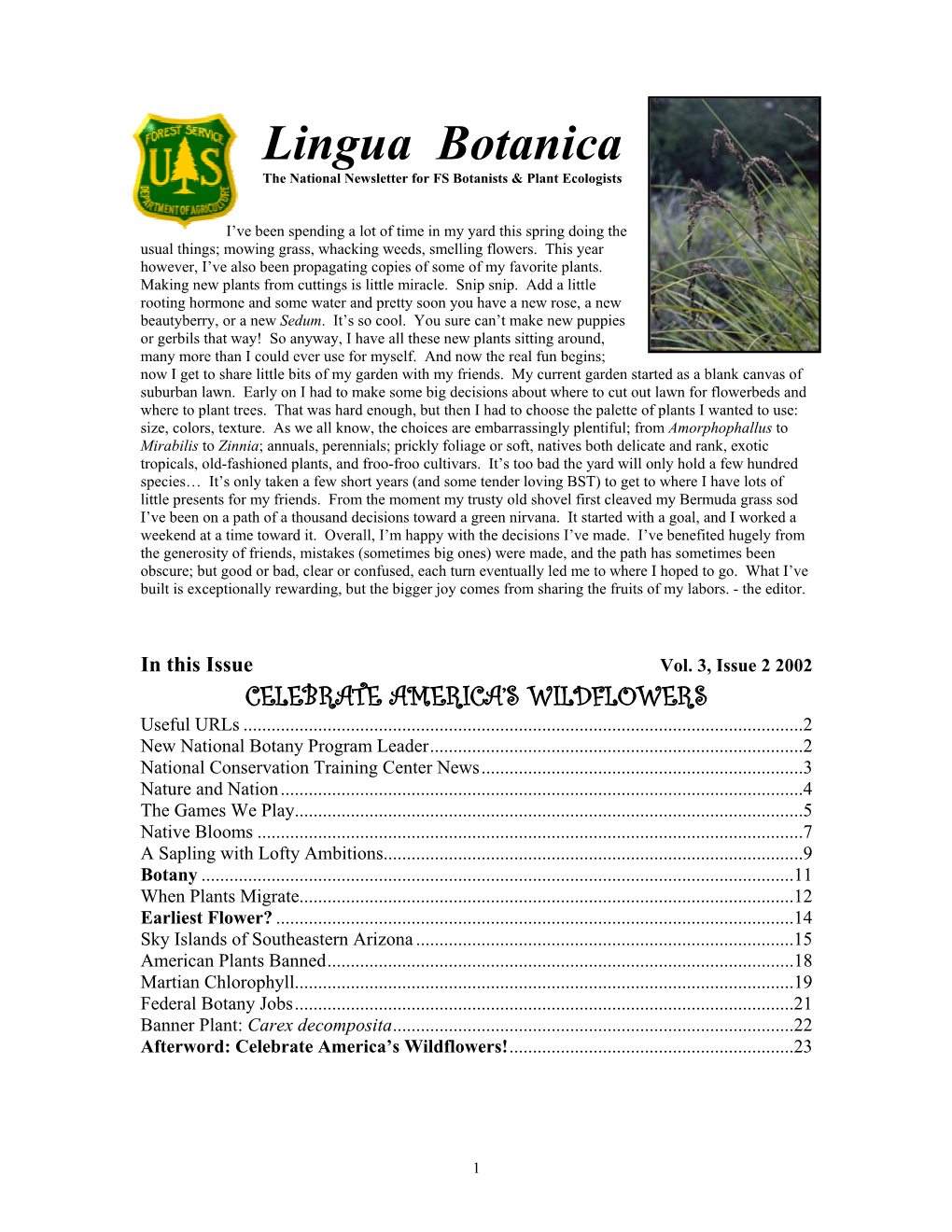 Lingua Botanica the National Newsletter for FS Botanists & Plant Ecologists