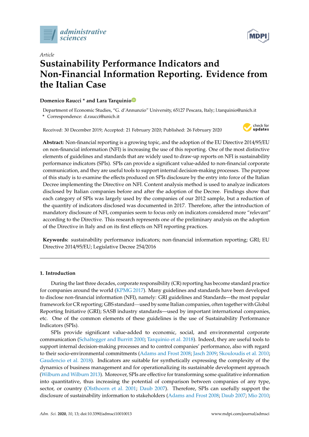 Sustainability Performance Indicators and Non-Financial Information Reporting