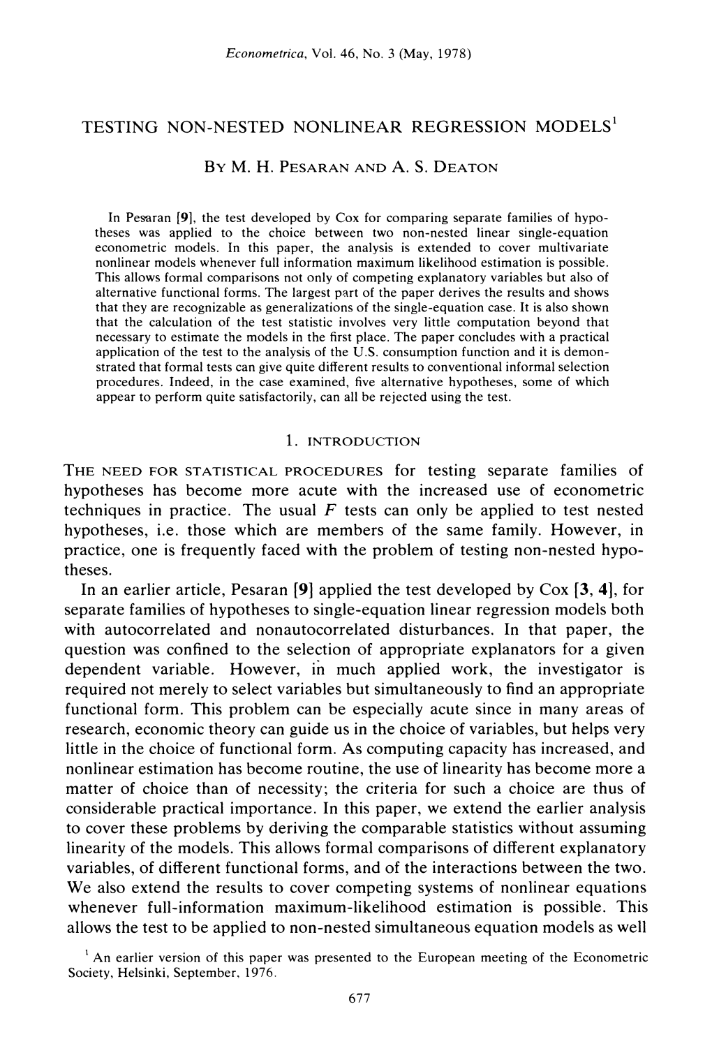 Testing Non-Nested Nonlinear Regression Models