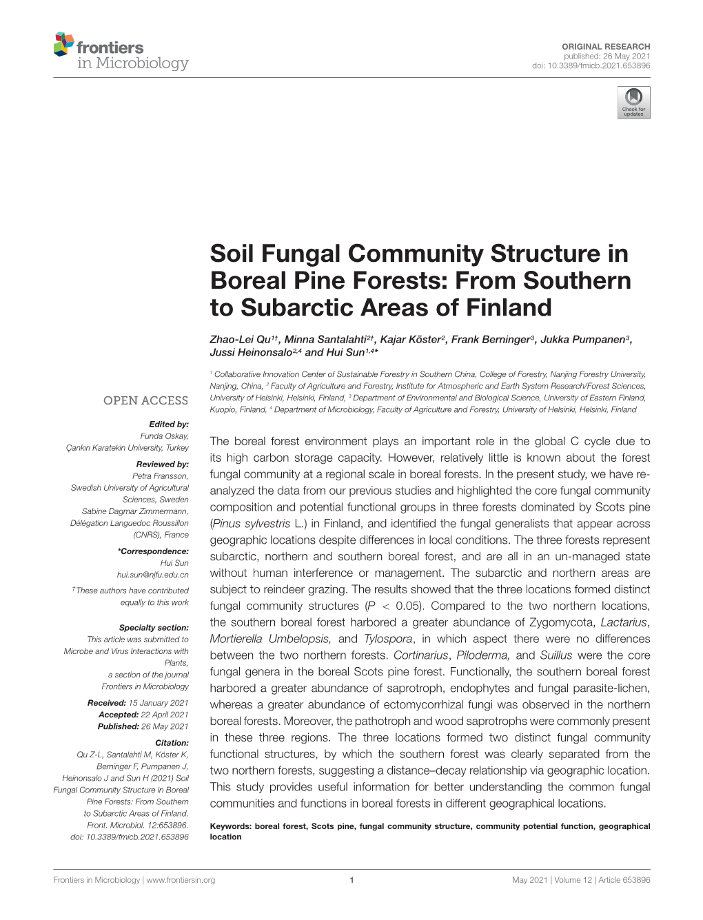 Soil Fungal Community Structure in Boreal Pine Forests: from Southern to Subarctic Areas of Finland