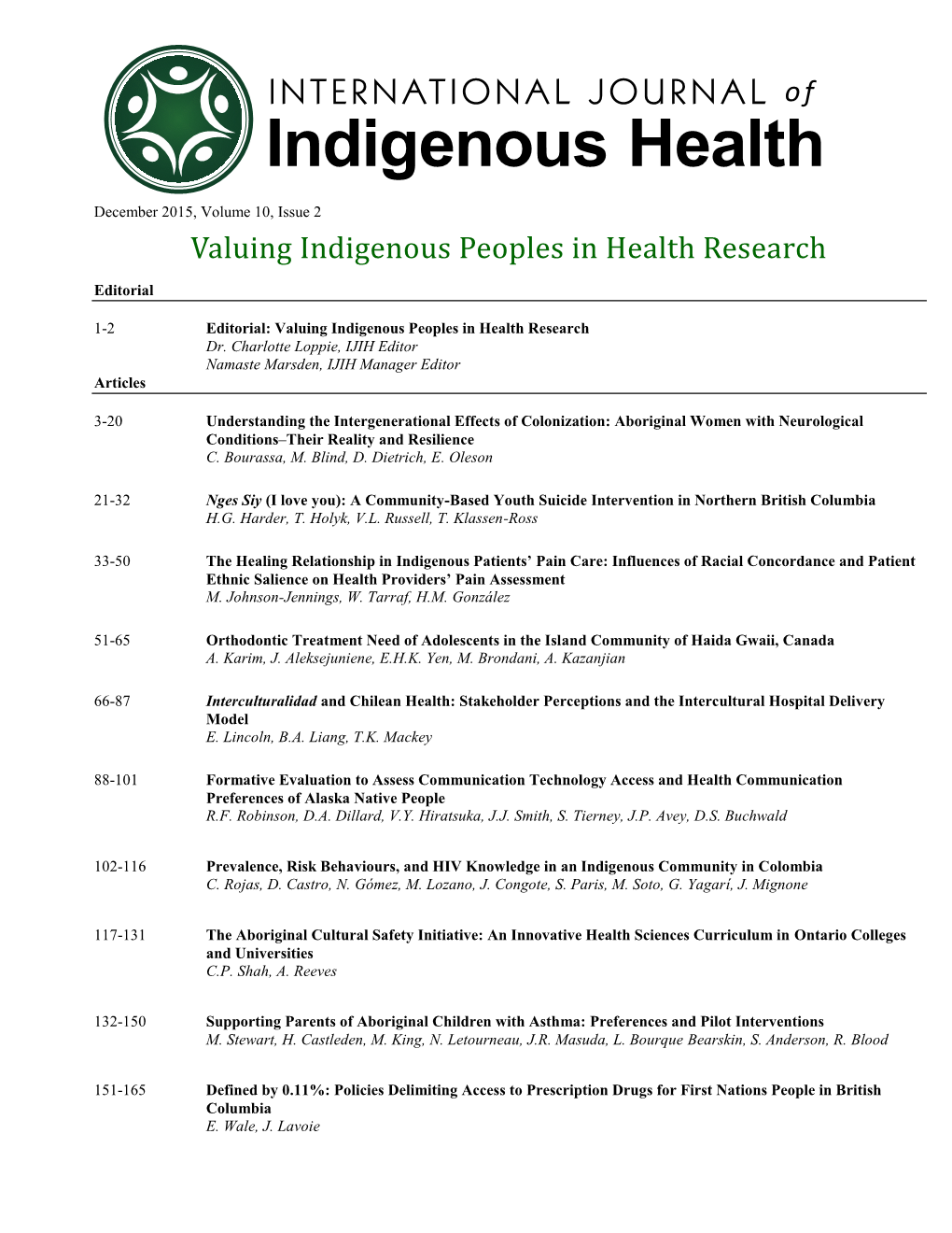Valuing Indigenous Peoples in Health Research