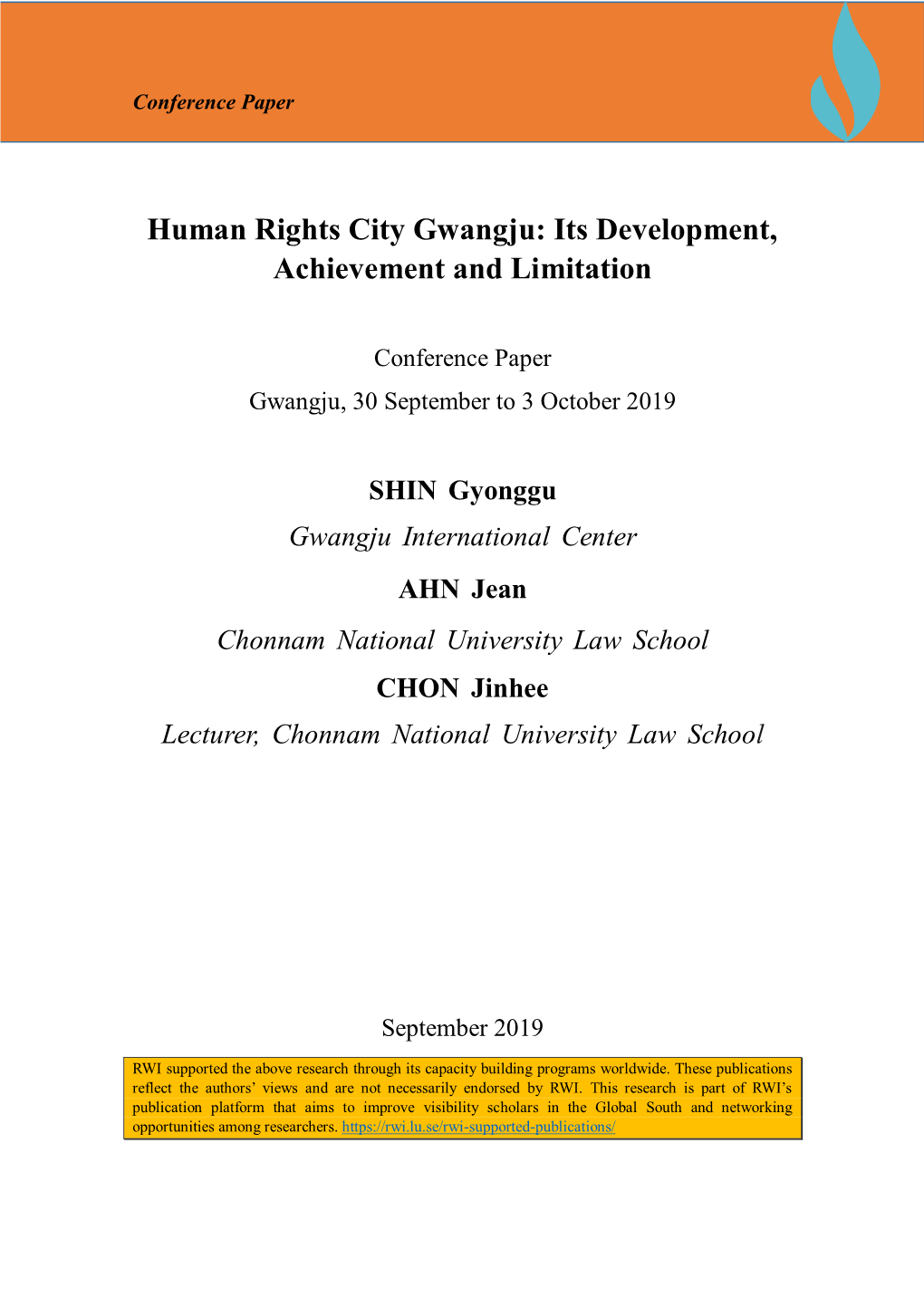 Human Rights City Gwangju: Its Development, Achievement and Limitation