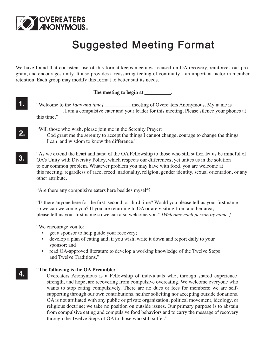 OA Suggested Meeting Format
