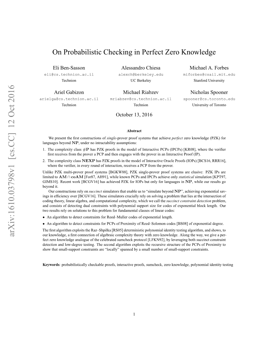 On Probabilistic Checking in Perfect Zero Knowledge