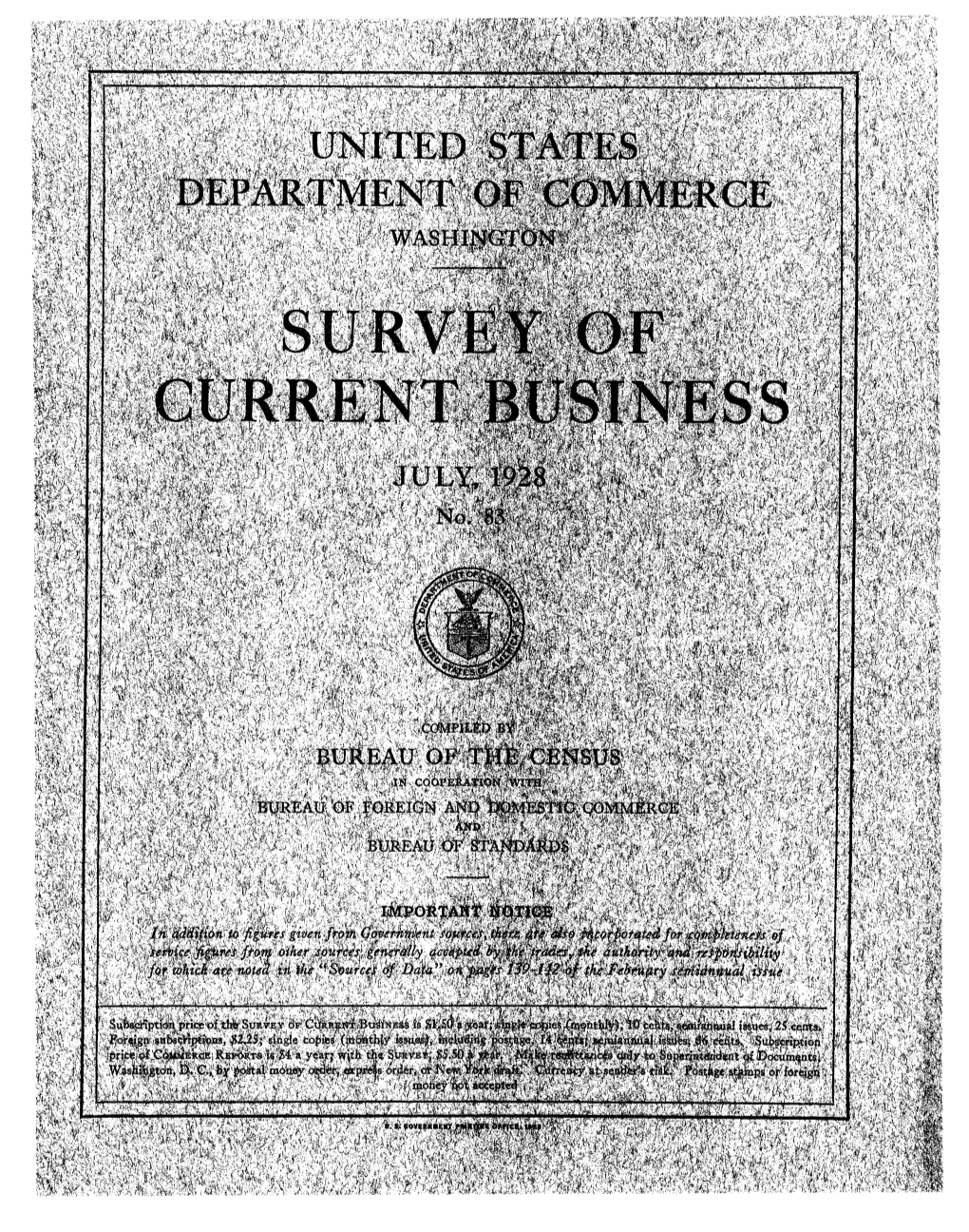 Survey of Current Business July 1928