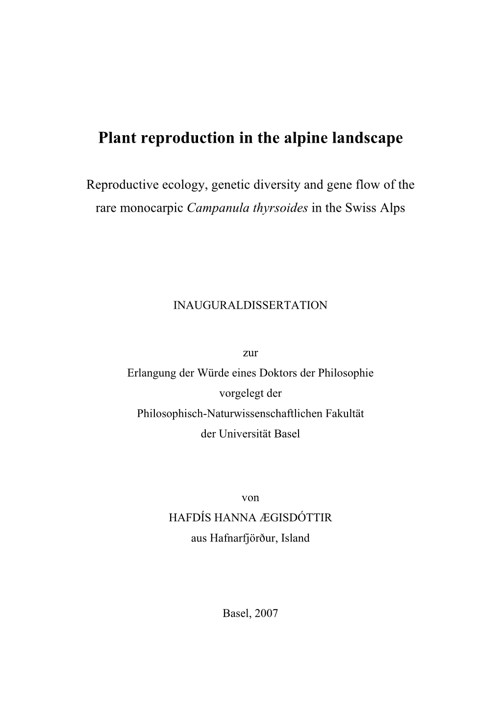 Plant Reproduction in the Alpine Landscape