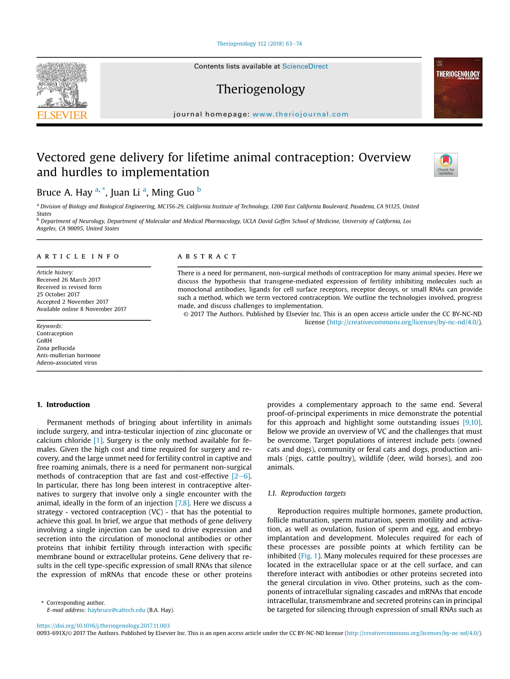 Vectored Gene Delivery for Lifetime Animal Contraception: Overview and Hurdles to Implementation