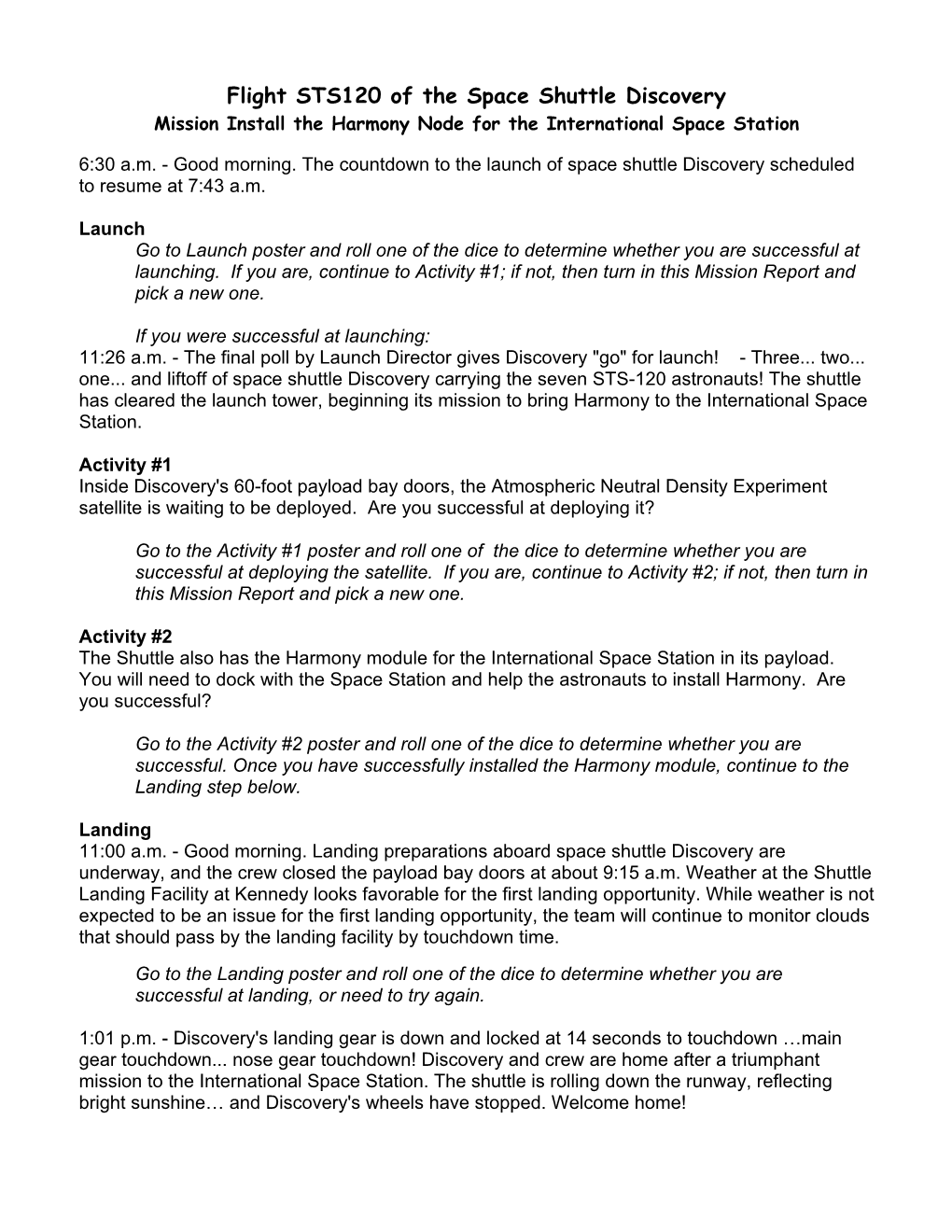 4 Shuttle Mission Report Sheets