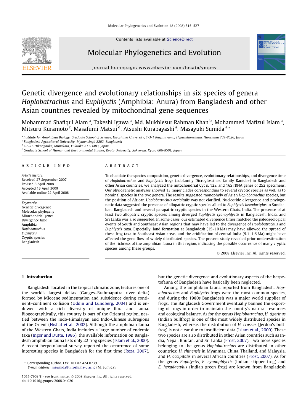 Molecular Phylogenetics and Evolution 48 (2008) 515–527