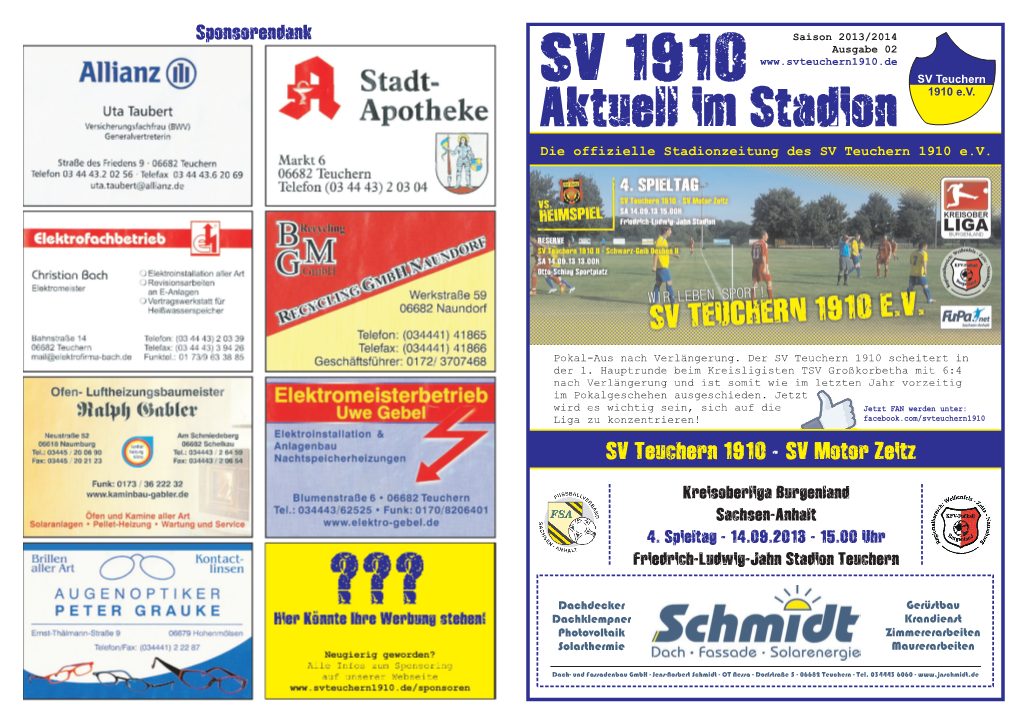 SV 1910 Aktuell Im Stadion Die Offizielle Stadionzeitung Des SV Teuchern 1910 E.V