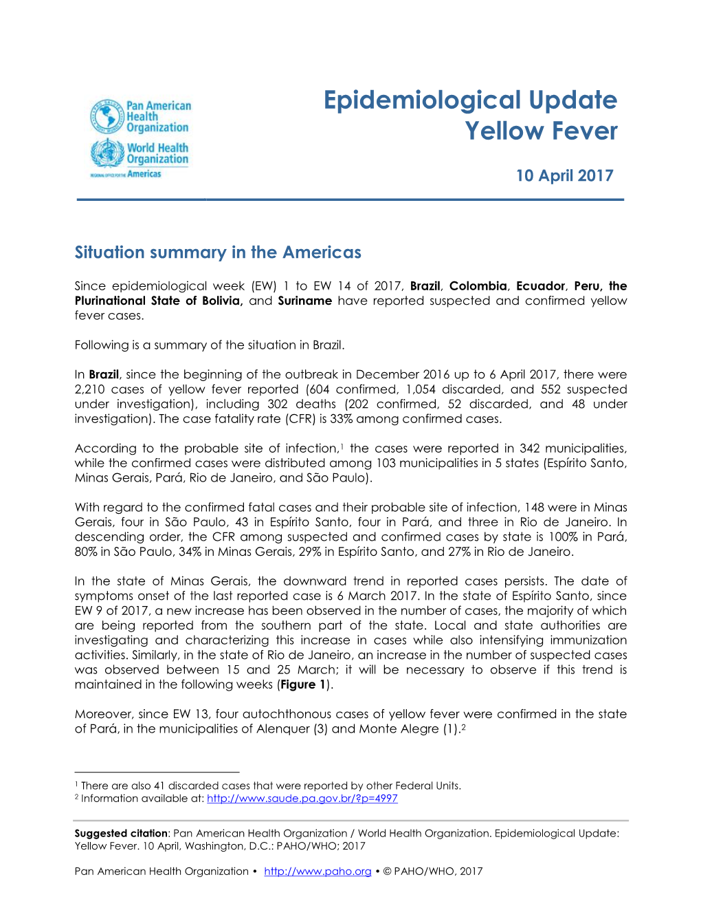 Epidemiological Update Yellow Fever