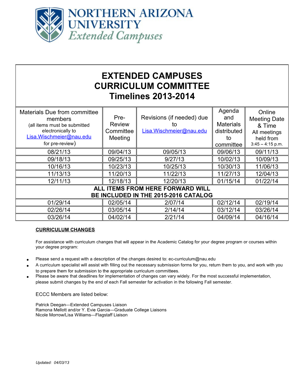 Curriculum Changes