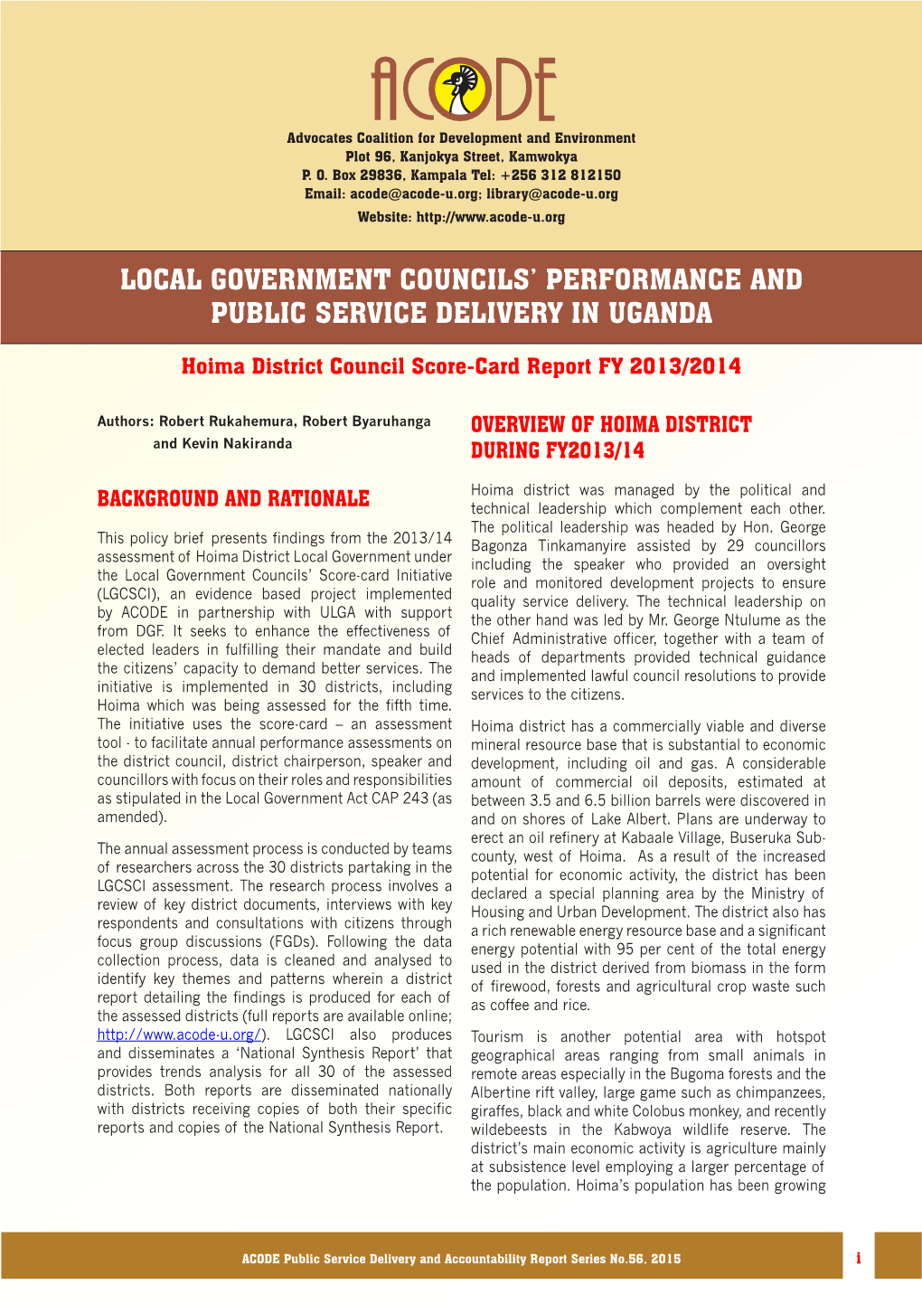 Local Government Councils' Performance and Public