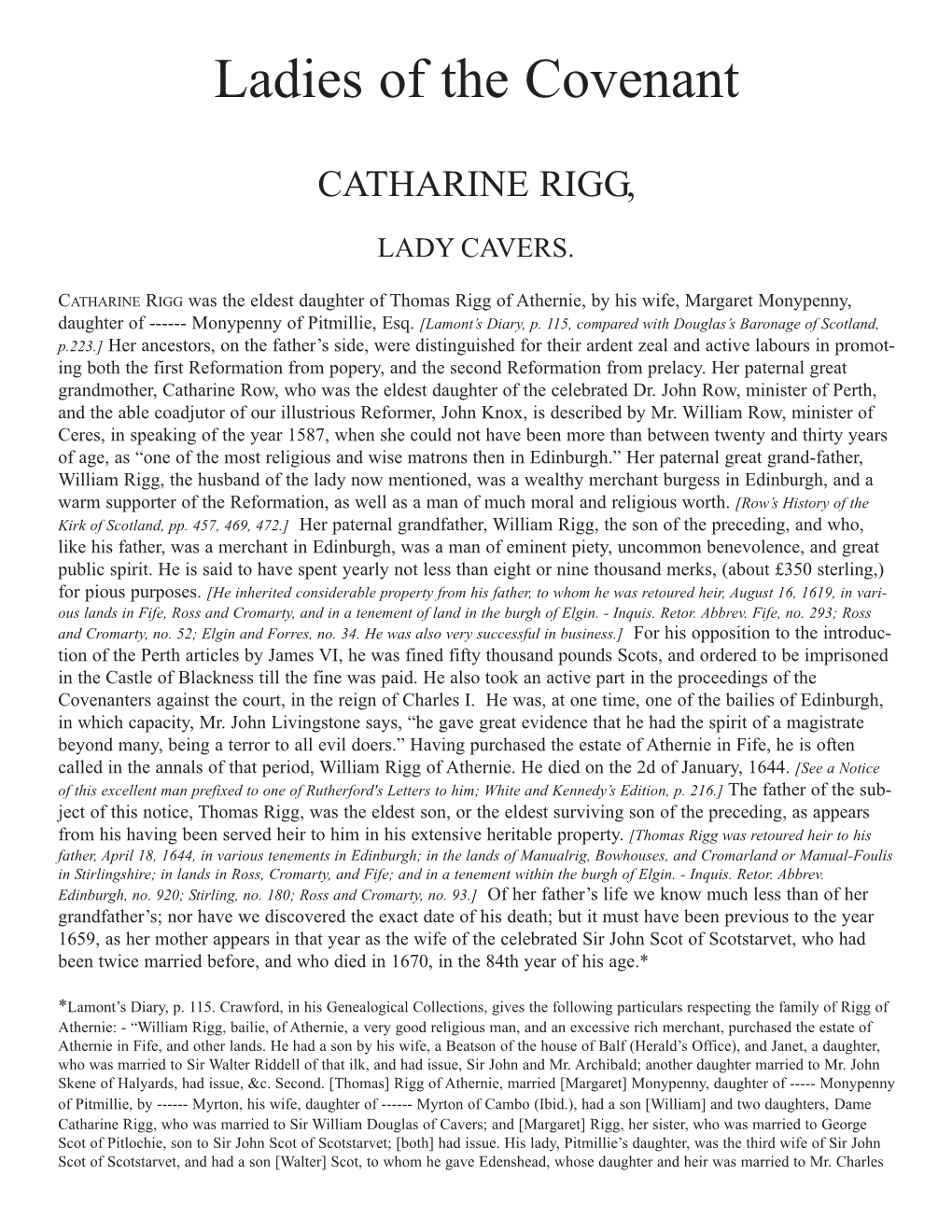 Catherine Rigg, Lady Cavers