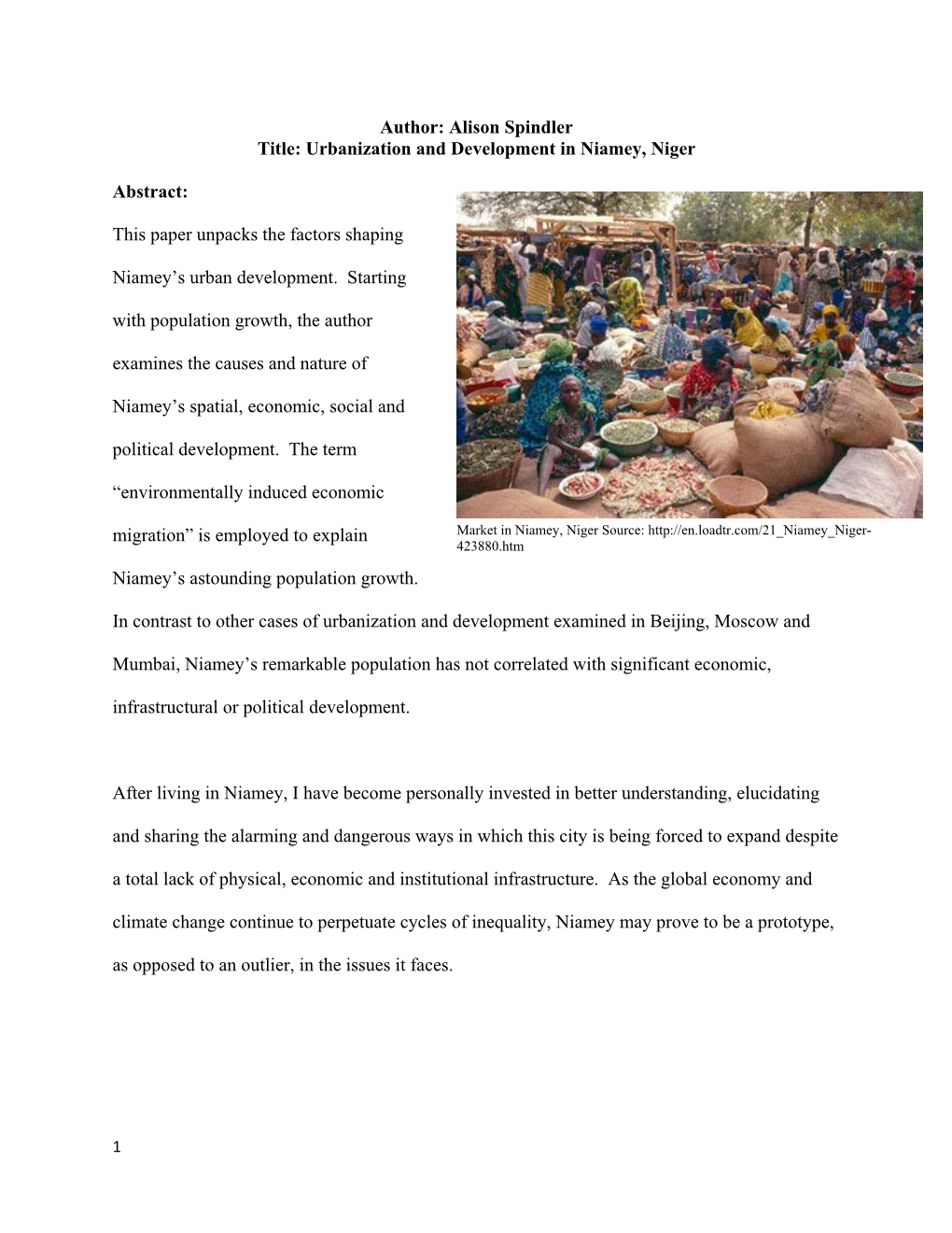 Urbanization and Development in Niamey, Niger Abstract