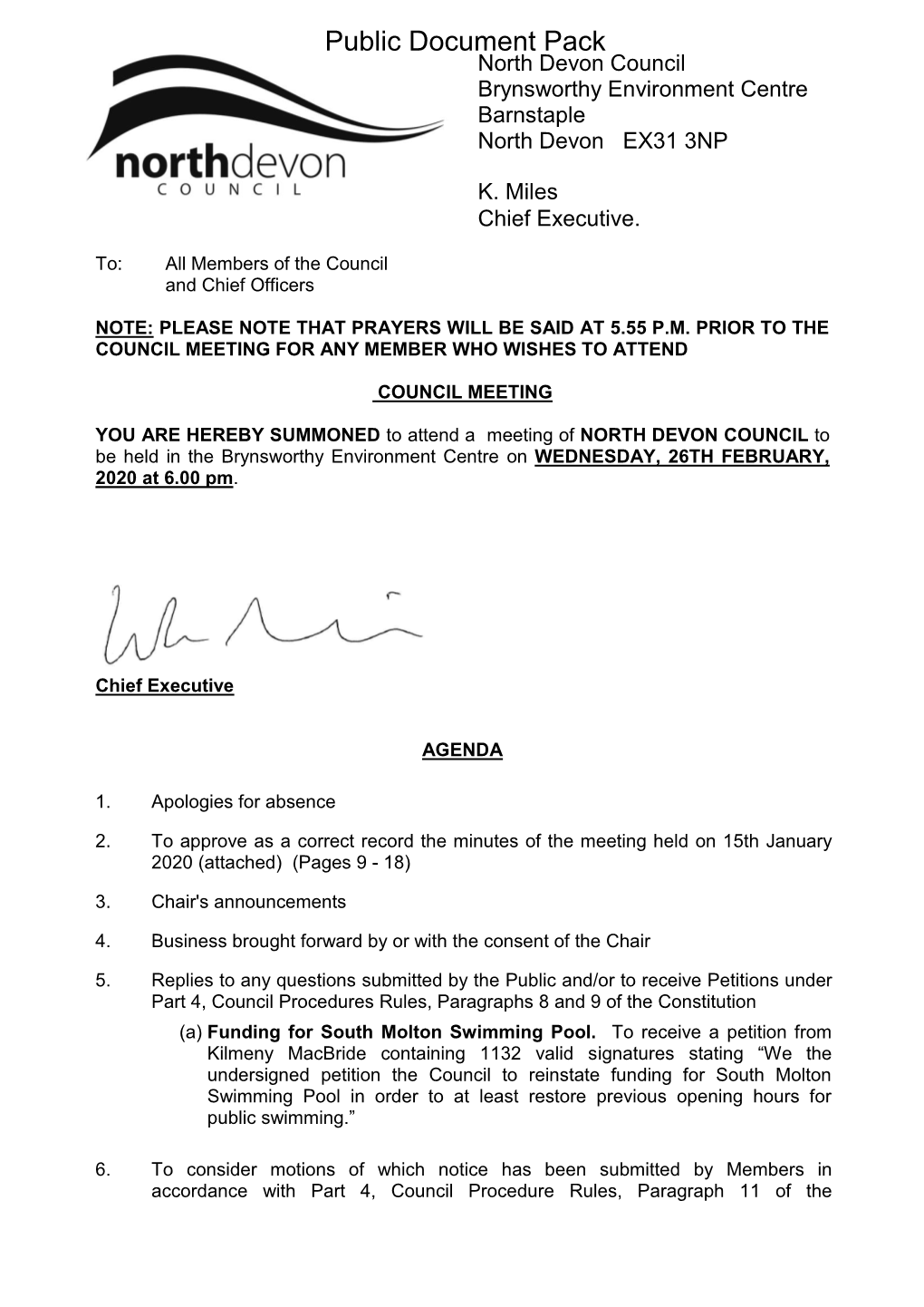 (Public Pack)Agenda Document for Council, 26/02/2020 18:00