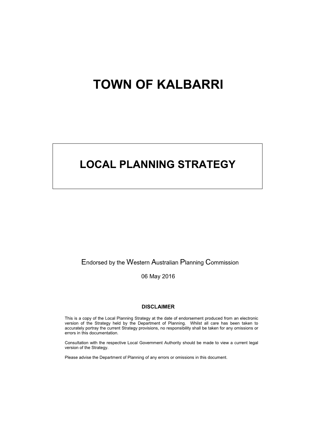 Local Planning Strategy Town of Kalbarri