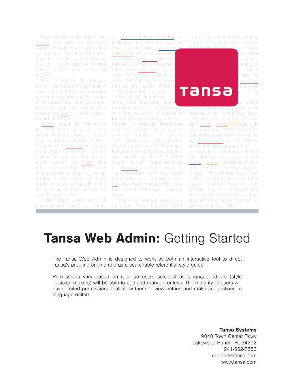 Tansa Web Admin: Getting Started