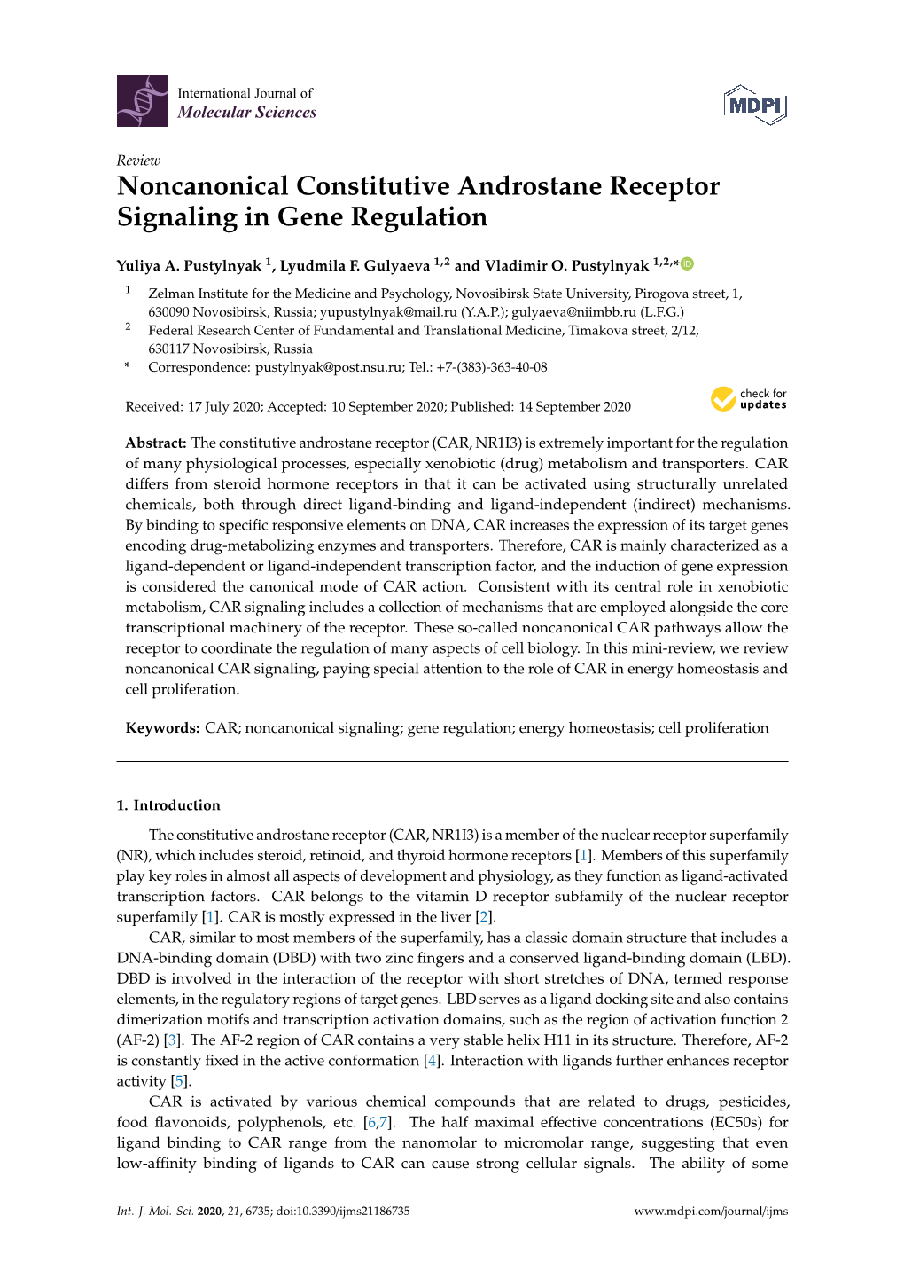 Noncanonical Constitutive Androstane Receptor Signaling in Gene Regulation