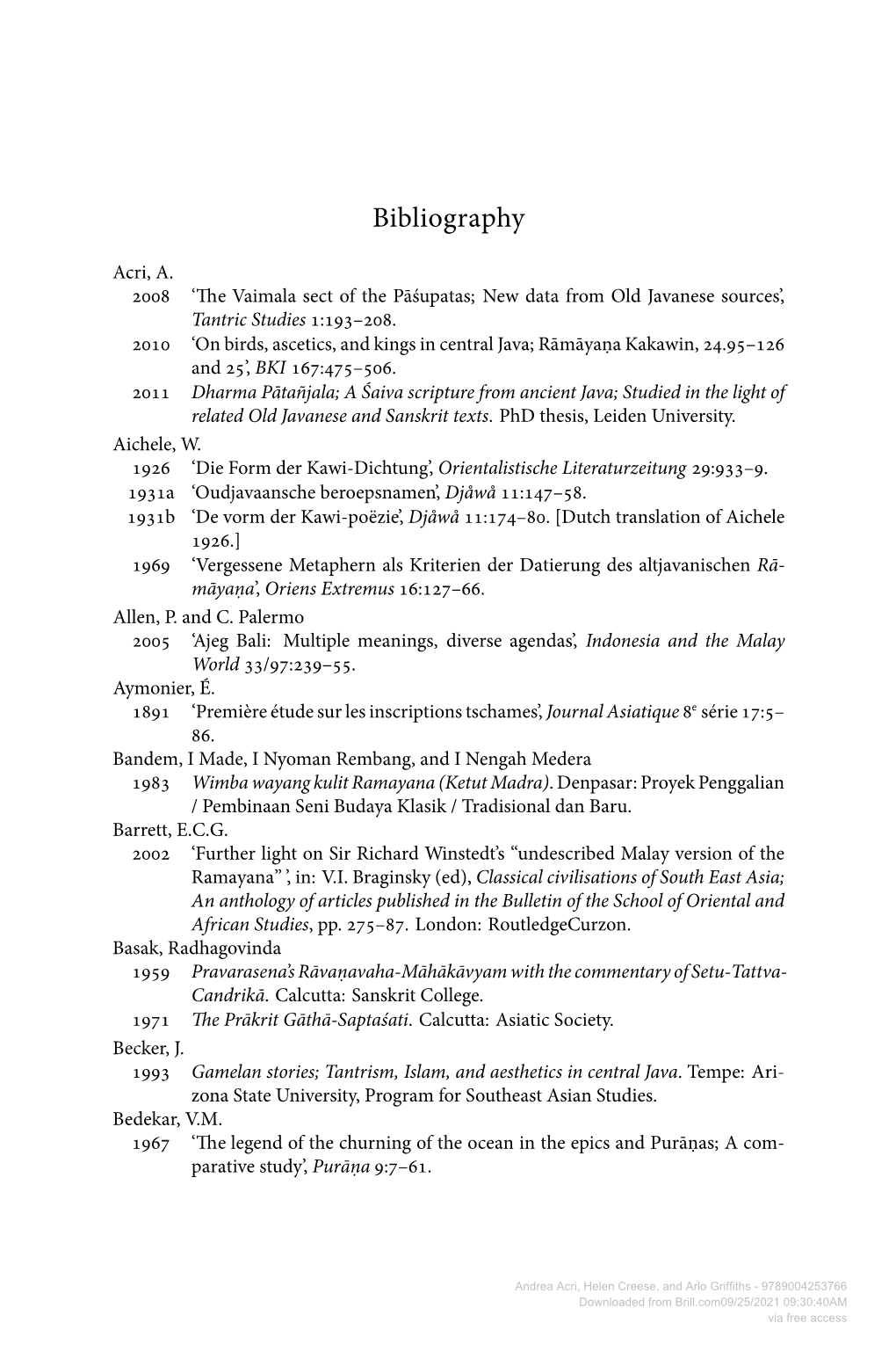 Downloaded from Brill.Com09/25/2021 09:30:40AM Via Free Access  Bibliography