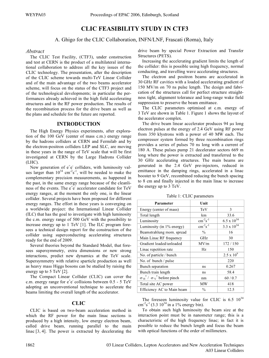 Clic Feasibility Study in Ctf3 A