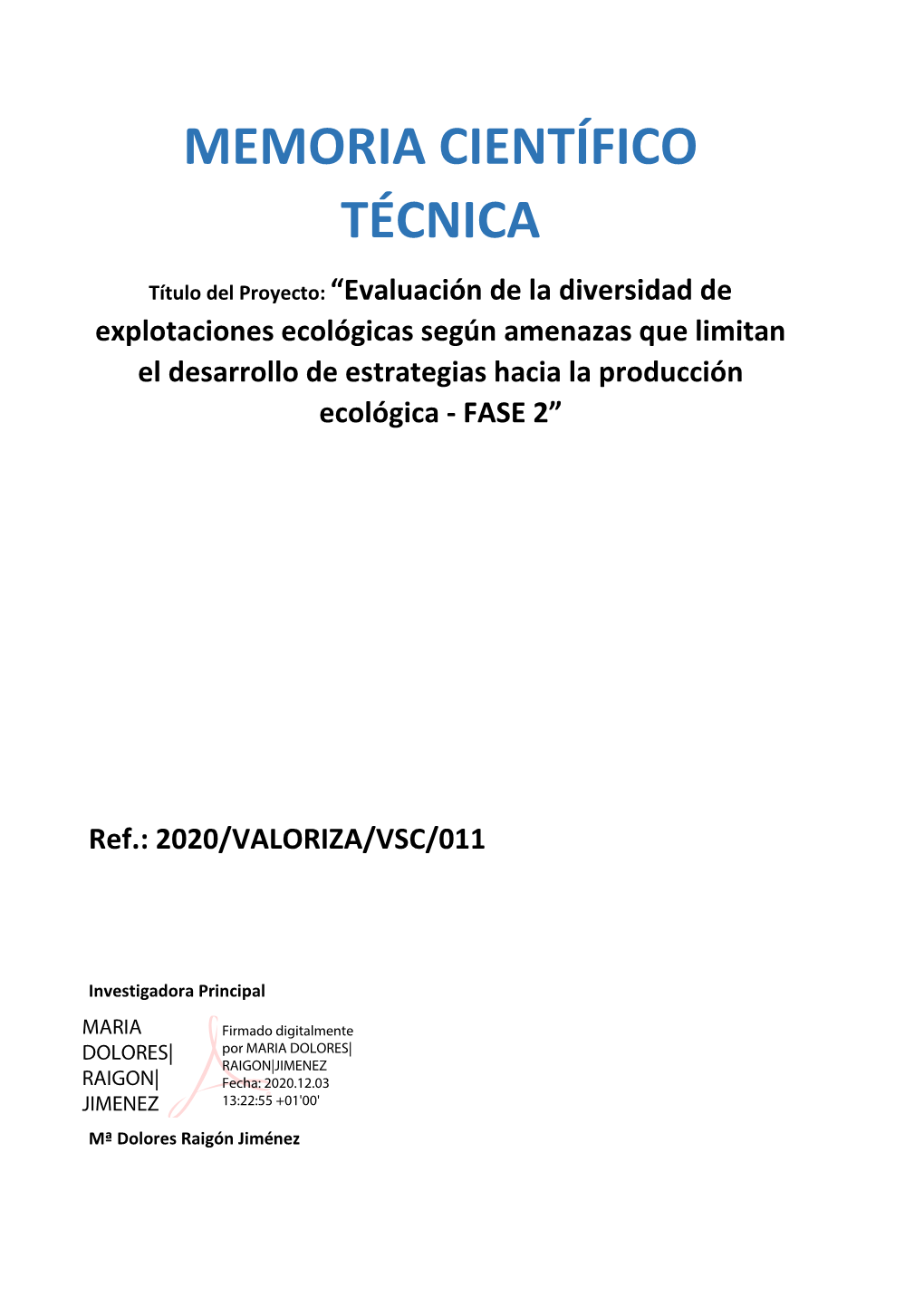 Memoria Científico Técnica