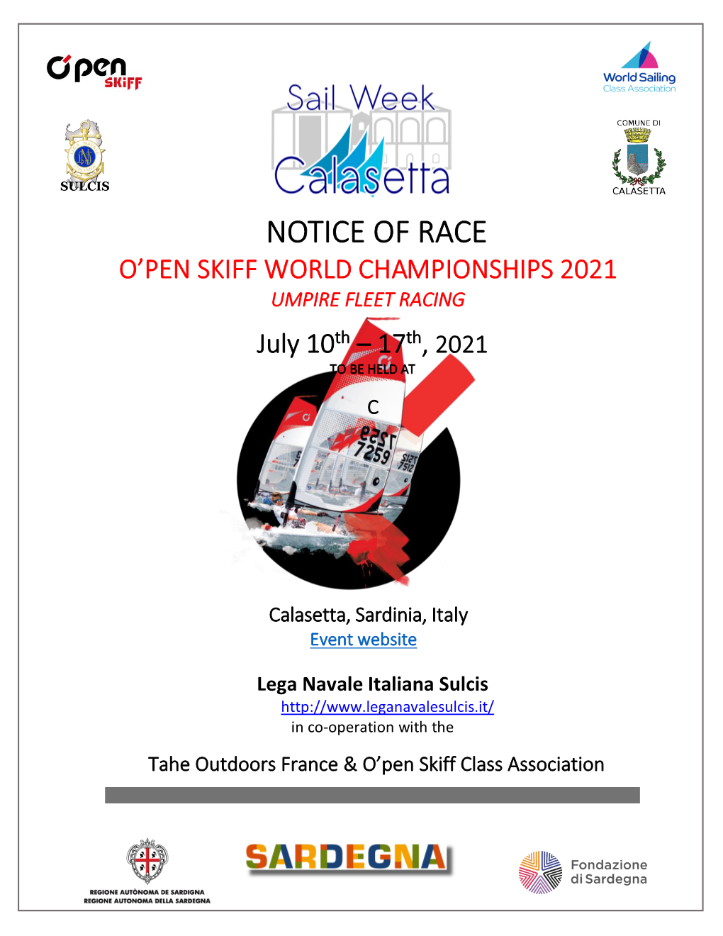 Notice of Race O’Pen Skiff World Championships 2021 Umpire Fleet Racing