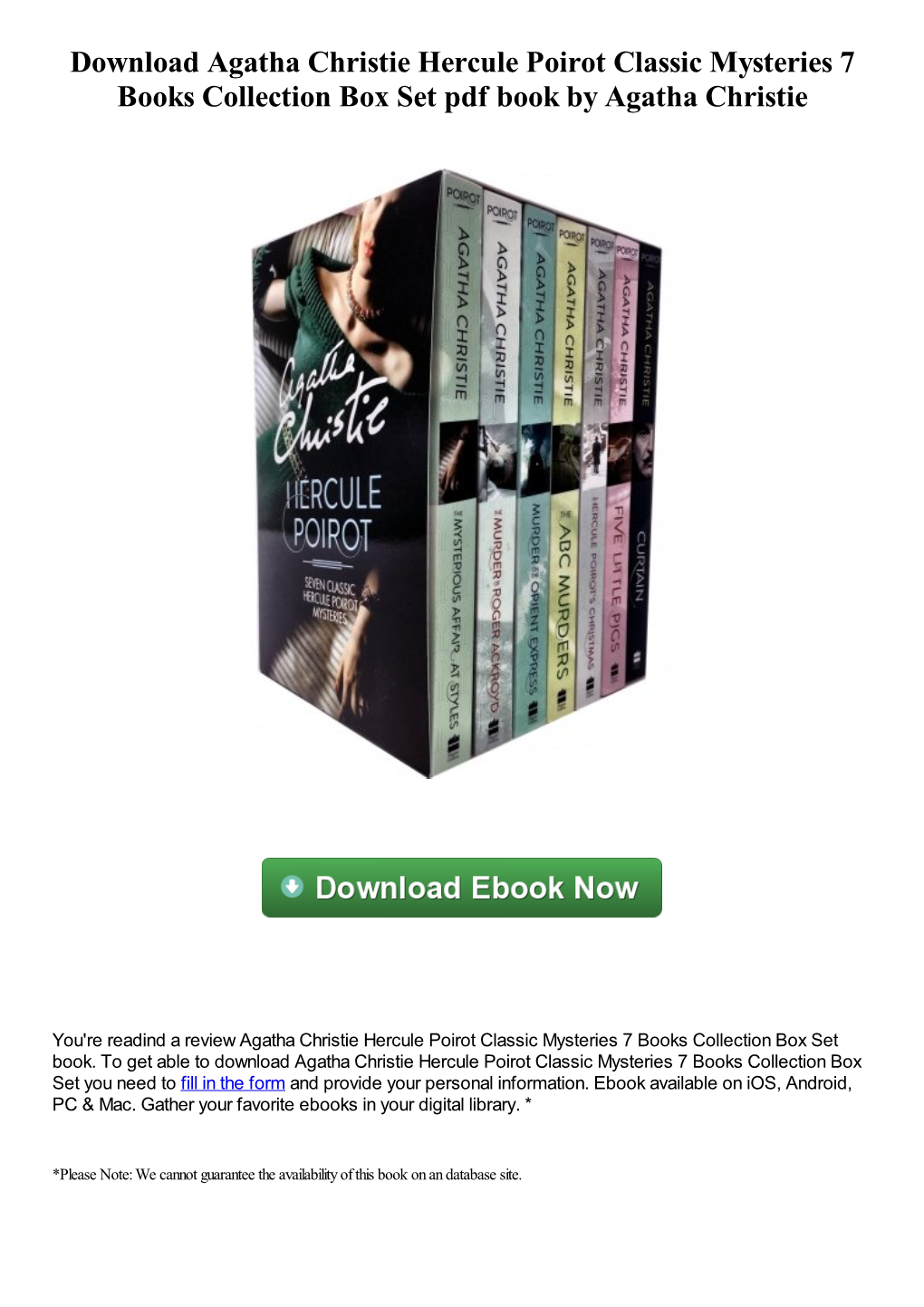 Agatha Christie Hercule Poirot Classic Mysteries 7 Books Collection Box Set Pdf Book by Agatha Christie