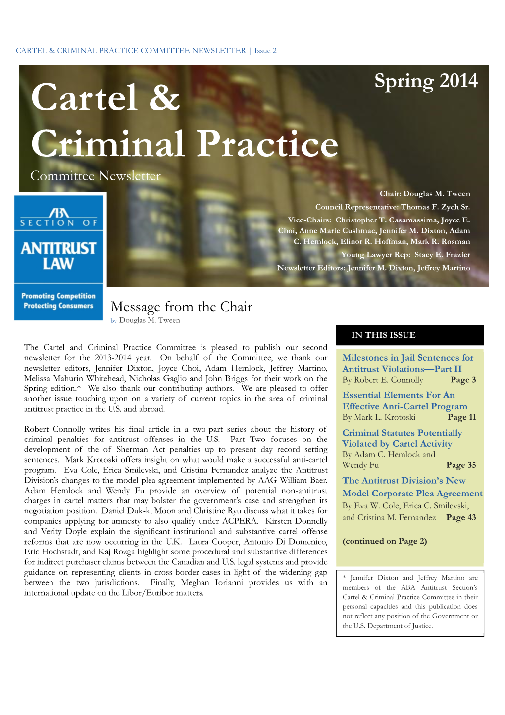 Cartel & Criminal Practice Newsletter