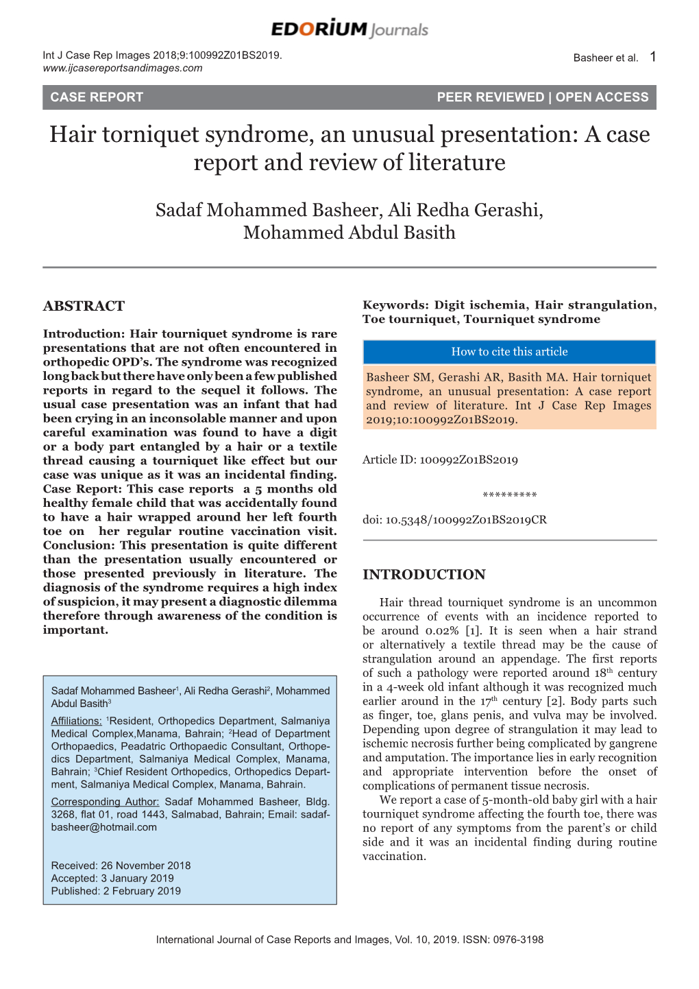 Hair Torniquet Syndrome, an Unusual Presentation: a Case Report and Review of Literature