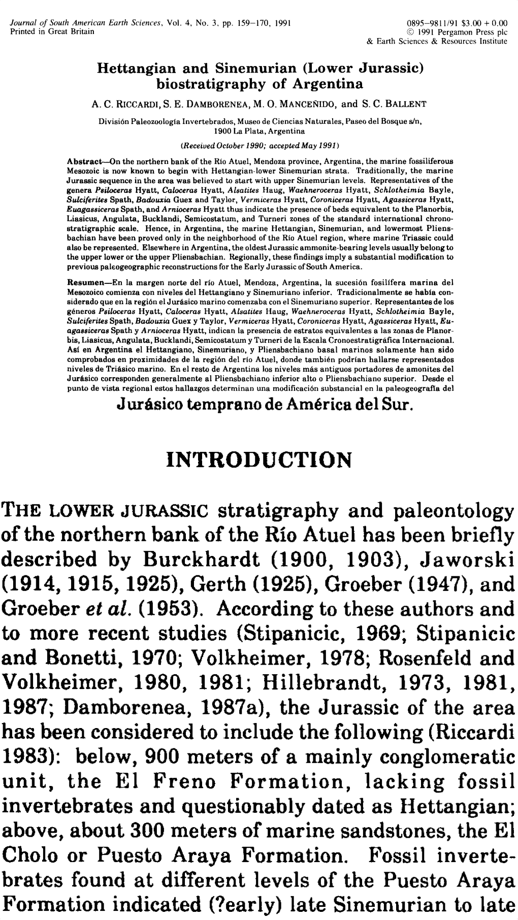 INTRODUCTION the LOWER JURASSIC Stratigraphy And