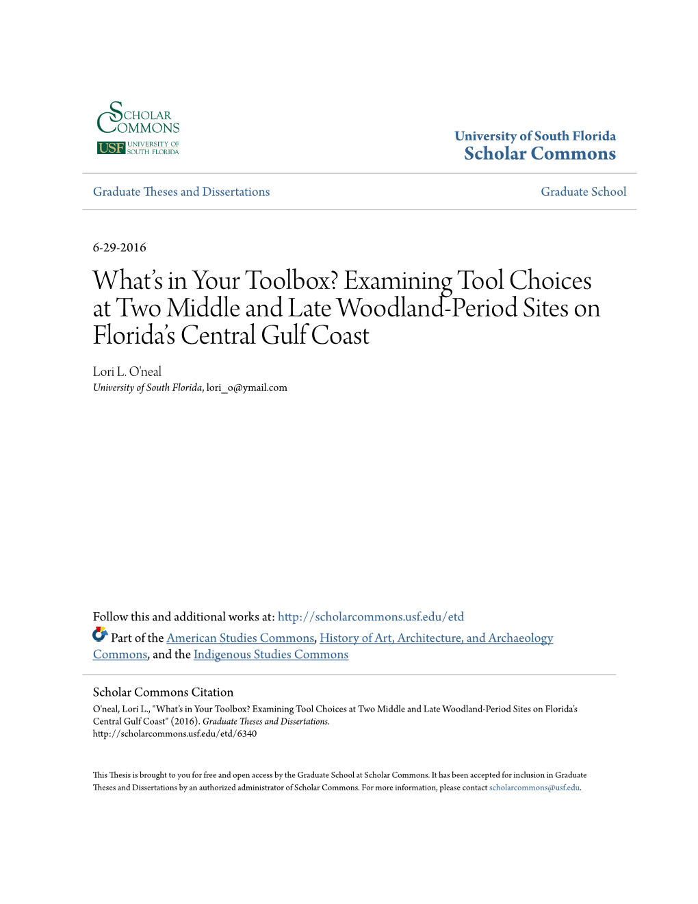Examining Tool Choices at Two Middle and Late Woodland-Period Sites on Florida’S Central Gulf Coast Lori L