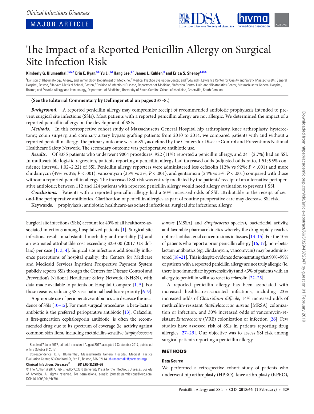 The Impact of a Reported Penicillin Allergy on Surgical Site Infection Risk Kimberly G