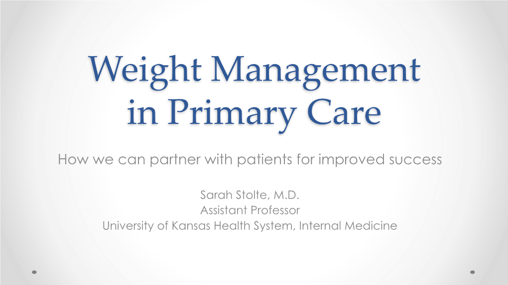 Weight Management in Primary Care