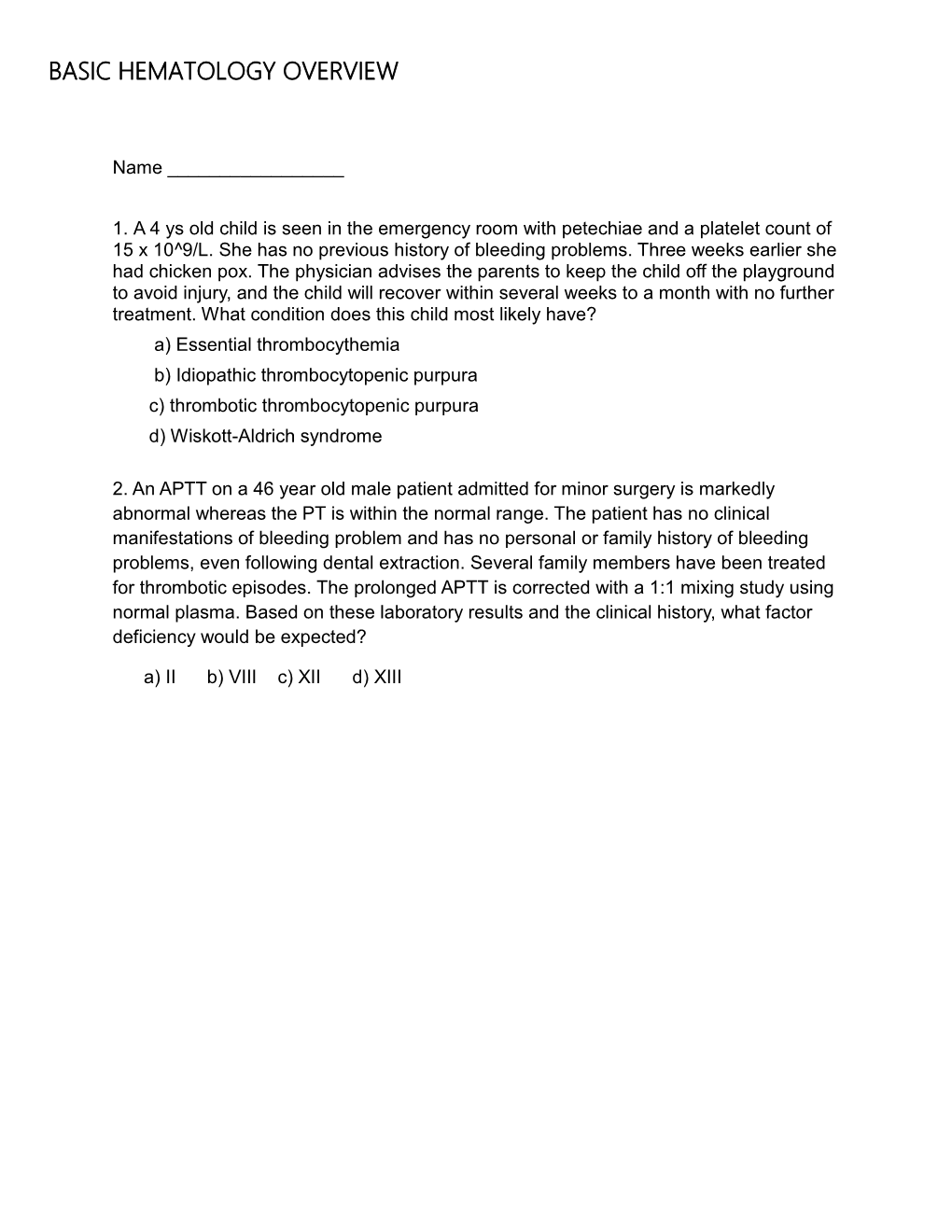 Basic Hematology Overview