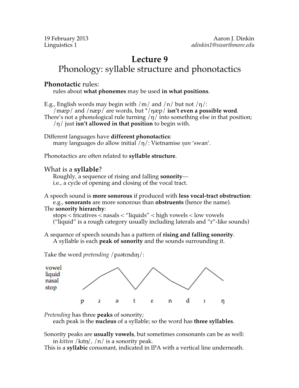 Lecture 9 Phonology: Syllable Structure and Phonotactics