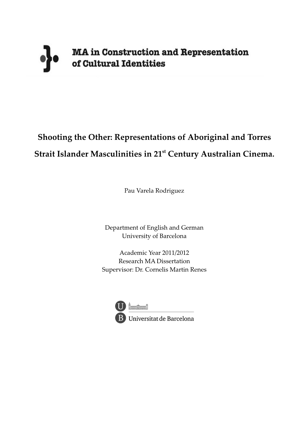 Representations of Aboriginal and Torres Strait Islander Masculinities