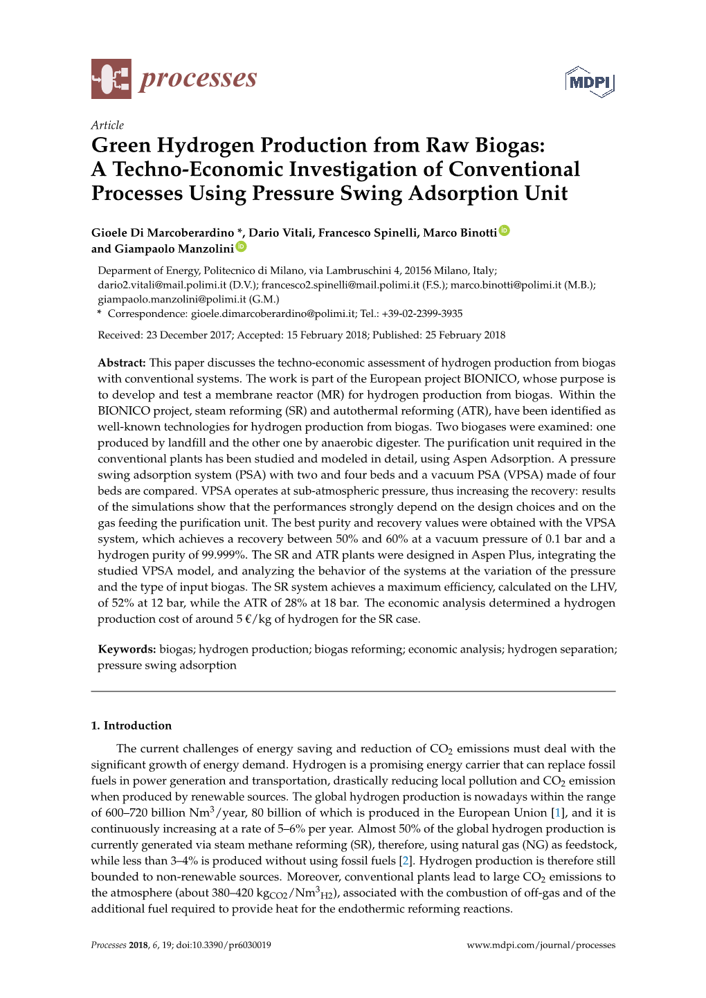 Green Hydrogen Production from Raw Biogas:A Techno-Economic