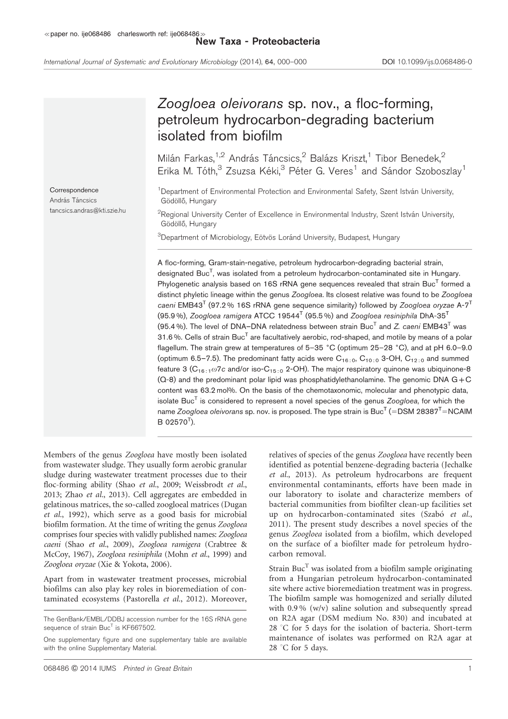 Zoogloea Oleivorans Sp. Nov., a Floc-Forming, Petroleum Hydrocarbon-Degrading Bacterium Isolated from Biofilm