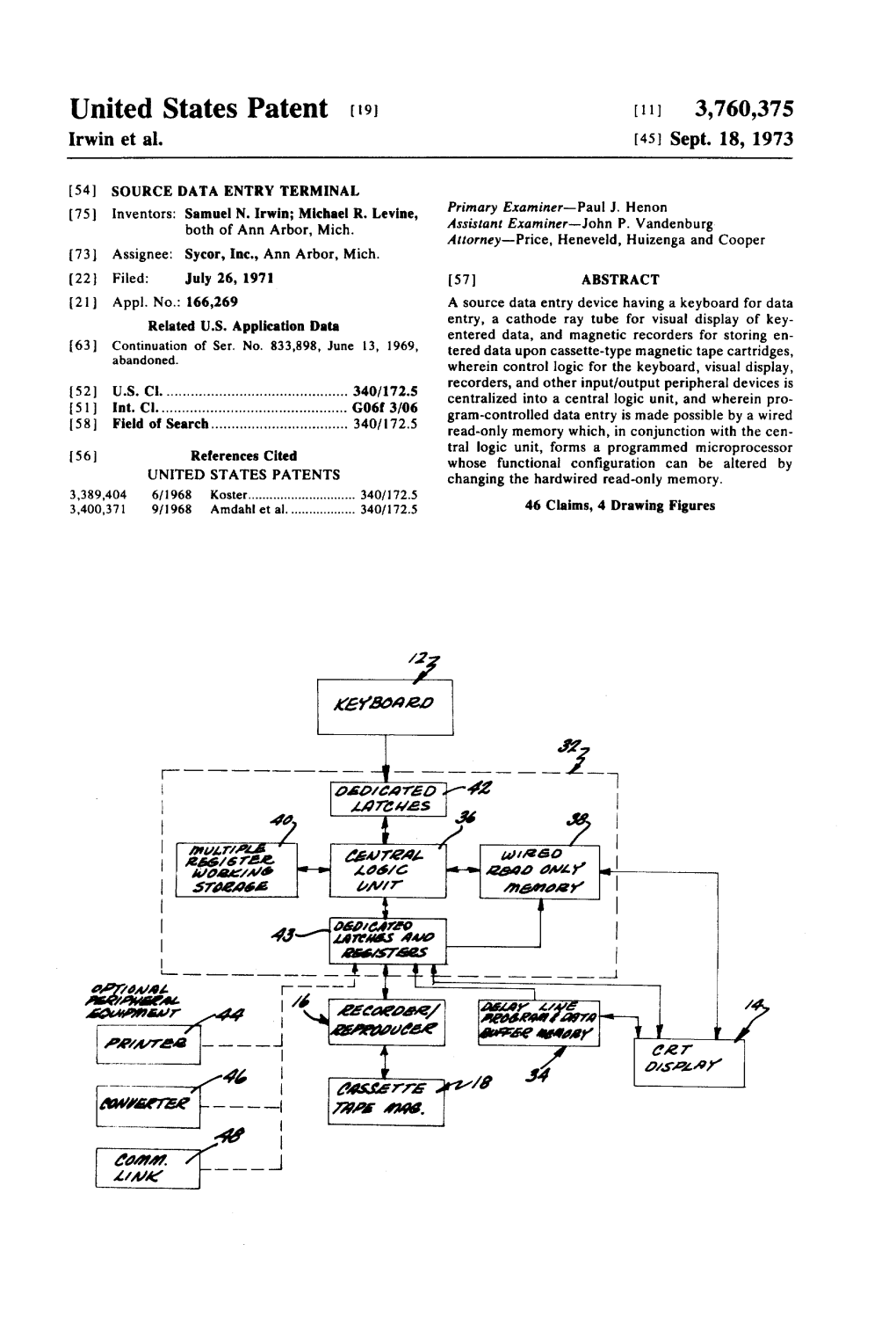 United States Patent 9 [11] 3,760,375 Irwin Et Al