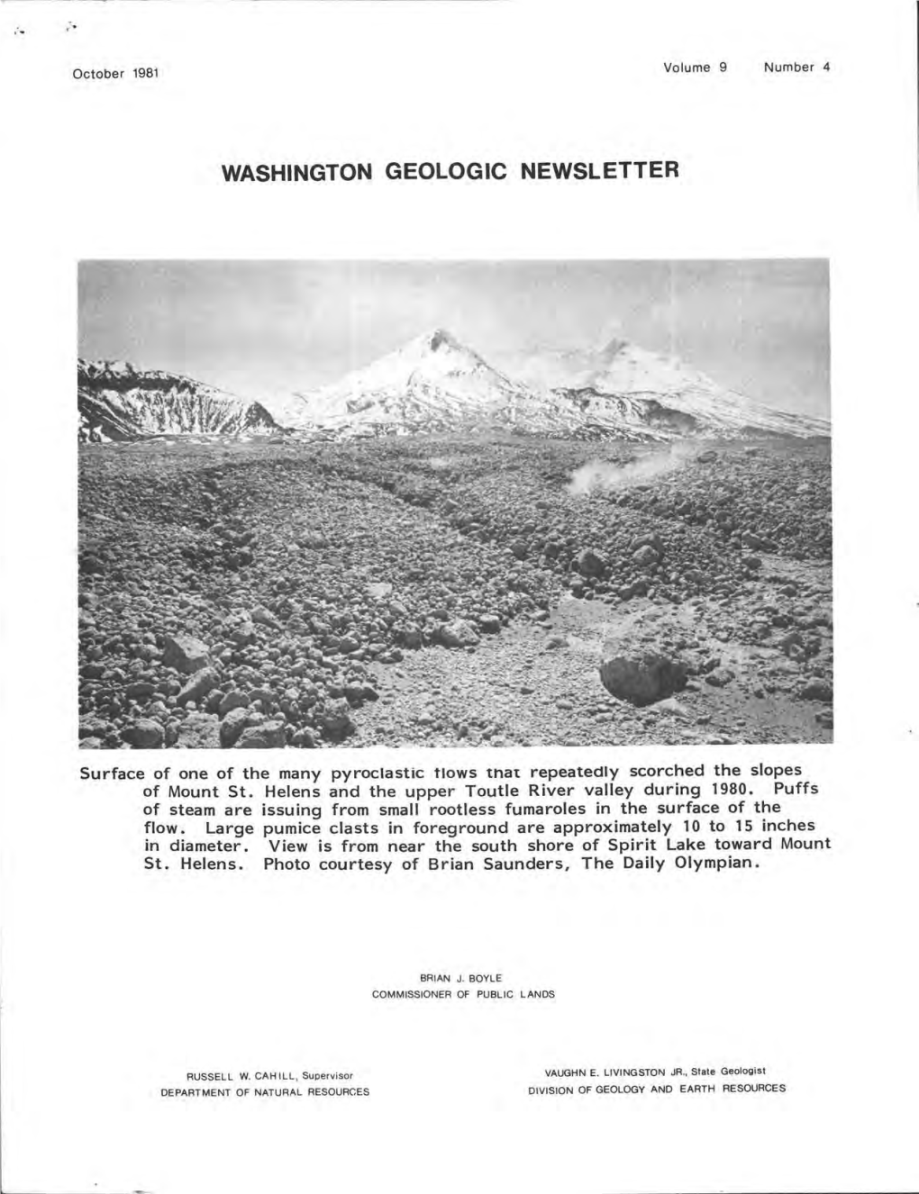 (Washington Geology), V. 9, No. 4, October 1981