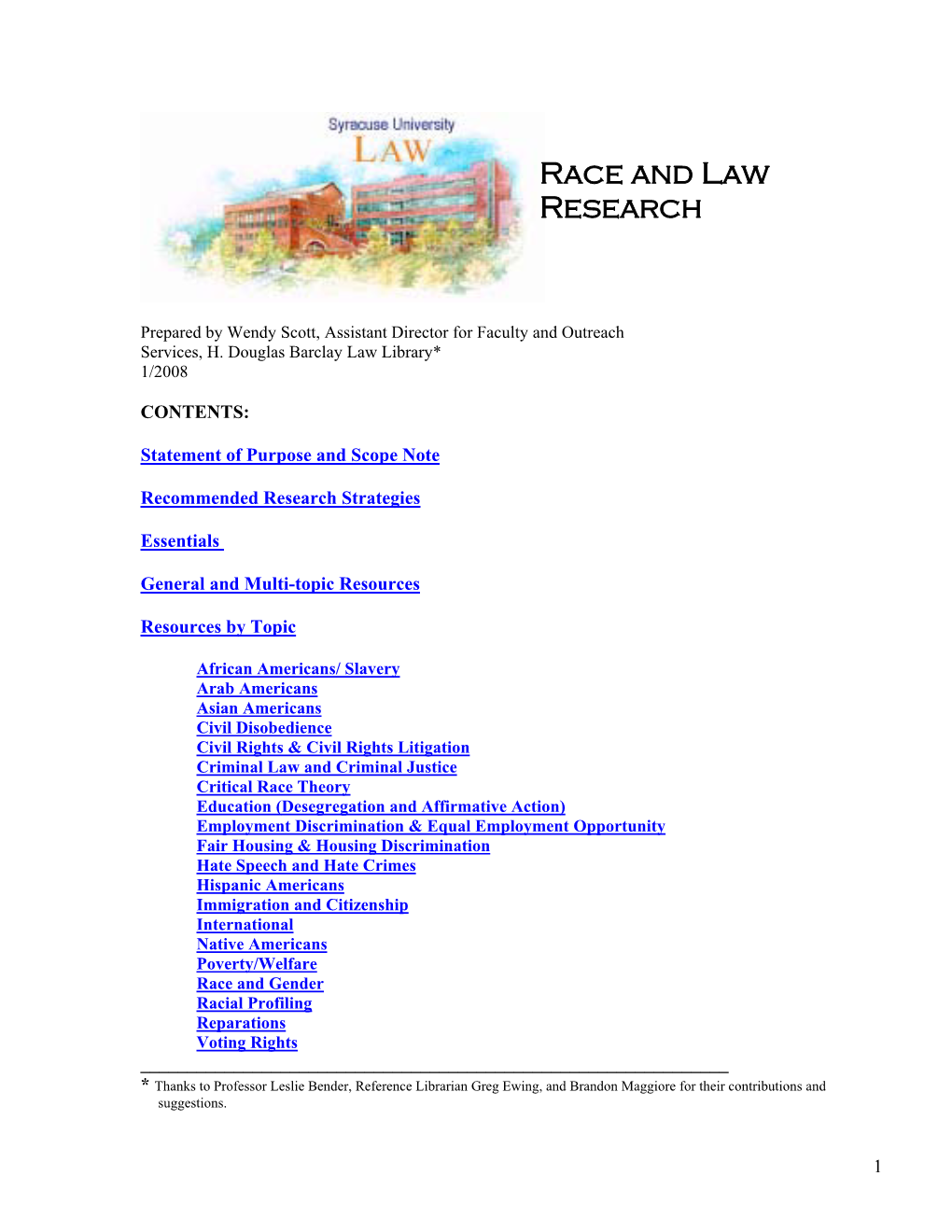 Race and Law – Professor Bender