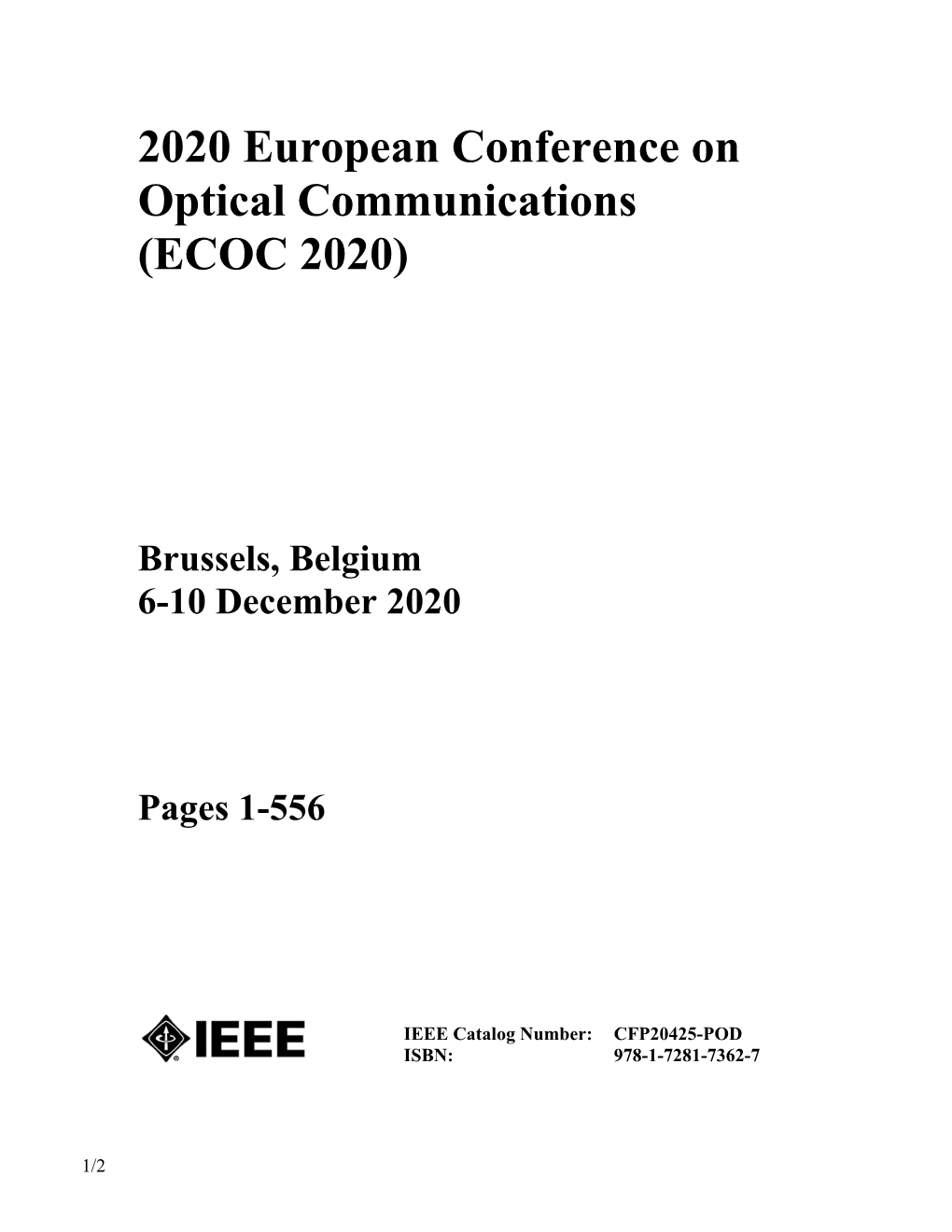 2020 European Conference on Optical Communications