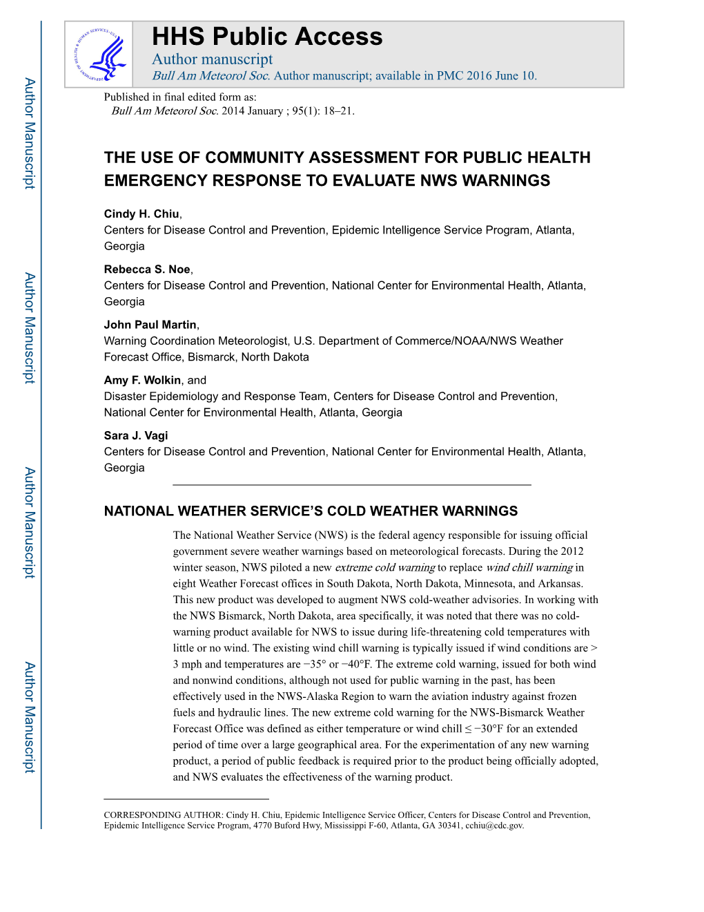 The Use of Community Assessment for Public Health Emergency Response to Evaluate Nws Warnings