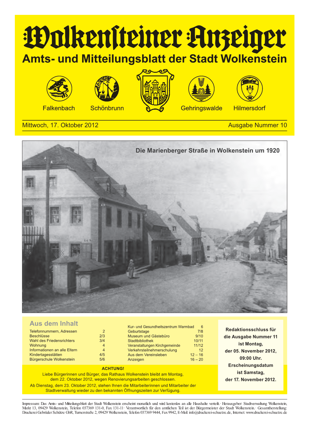 Amts- Und Mitteilungsblatt Der Stadt Wolkenstein