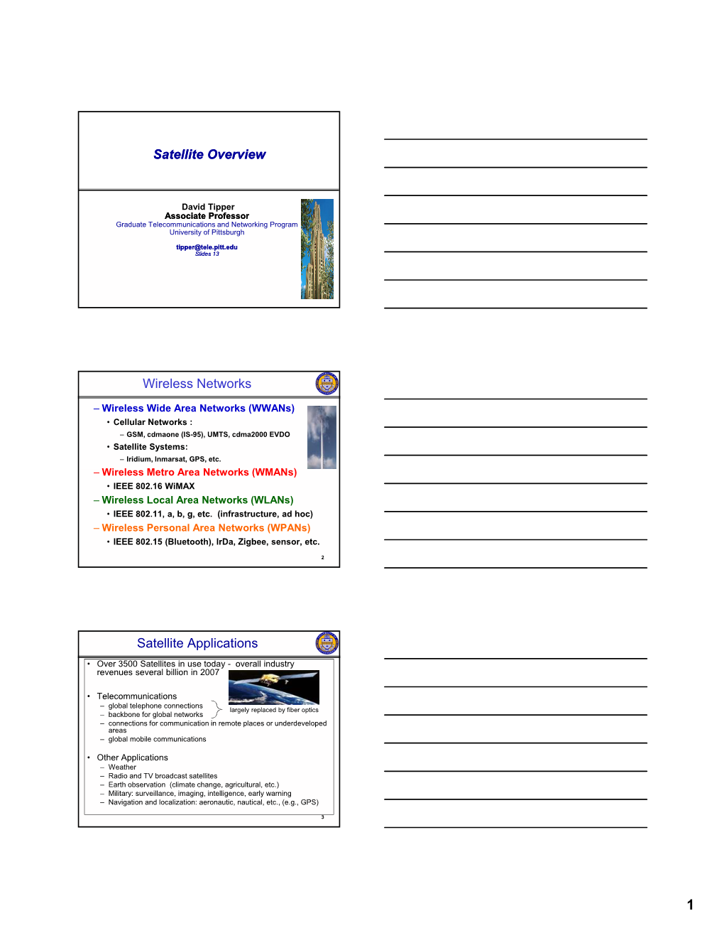 Satellite Overview Wireless Networks Satellite Applications