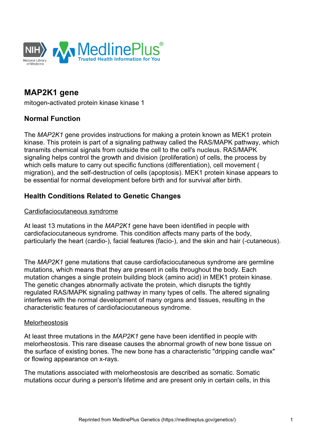 MAP2K1 Gene Mitogen-Activated Protein Kinase Kinase 1