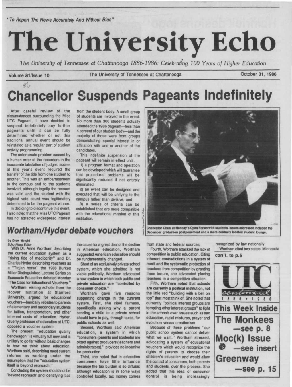 Chancellor Suspends Pageants Indefinitely